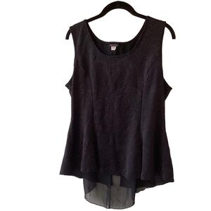 Zenobia Y2K Grunge Black Jacquard Design Sleeveless Blouse with Mesh Hem M Goth